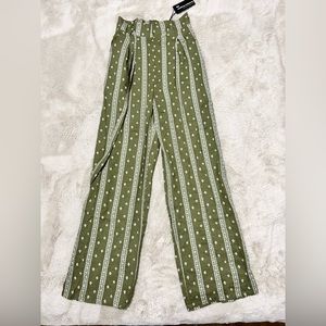 Olive & white strips pants with rhombus